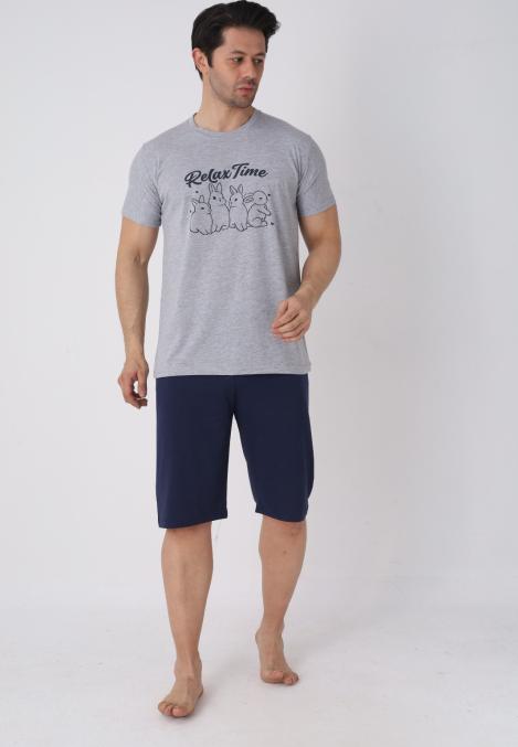 Pijama barbat cu maneca scurta si pantaloni 3/4, culoare gri, Engros